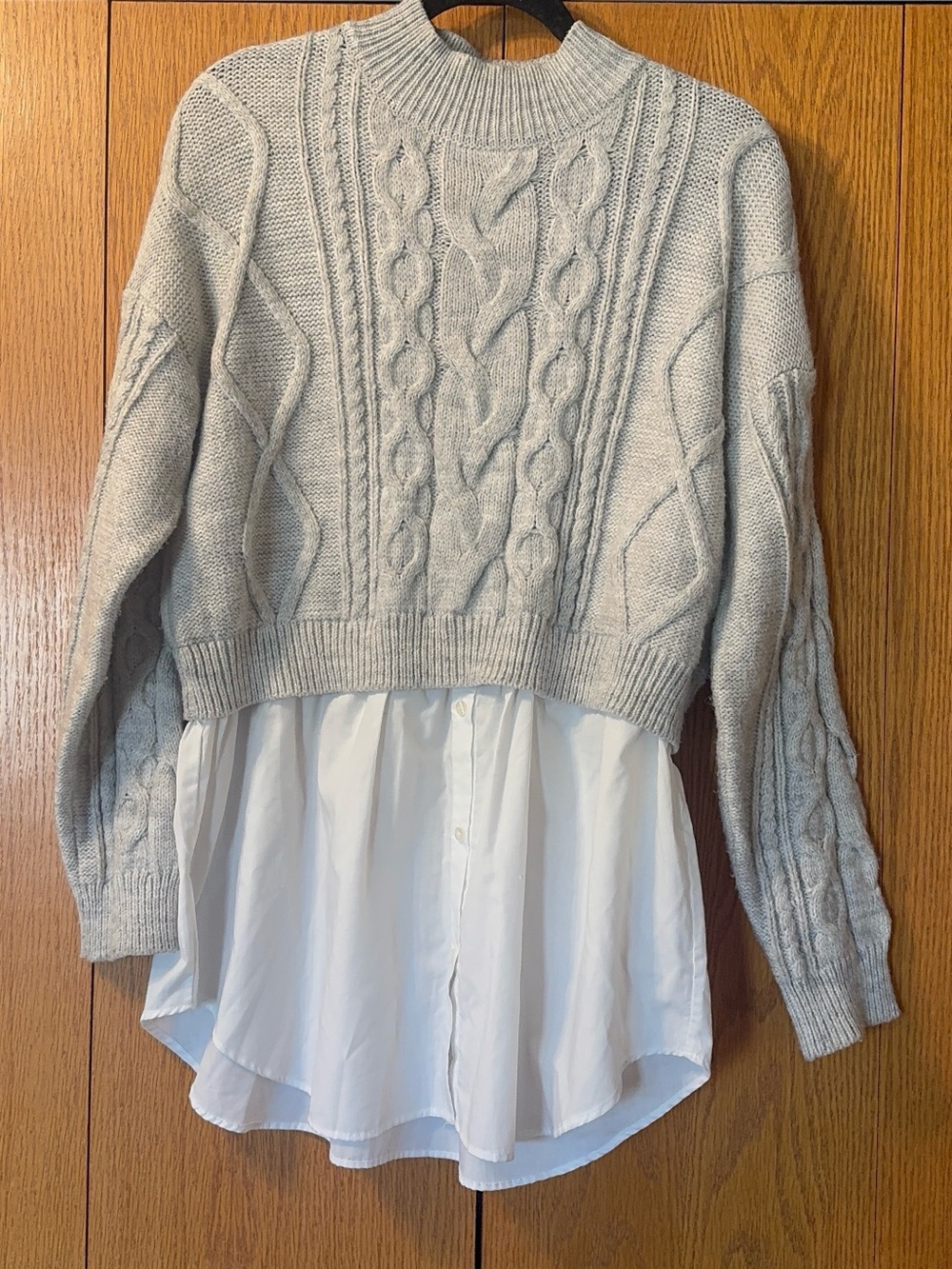 Primark Light Gray Cable-Knit Mock Neck Sweater with Shirt Hem
